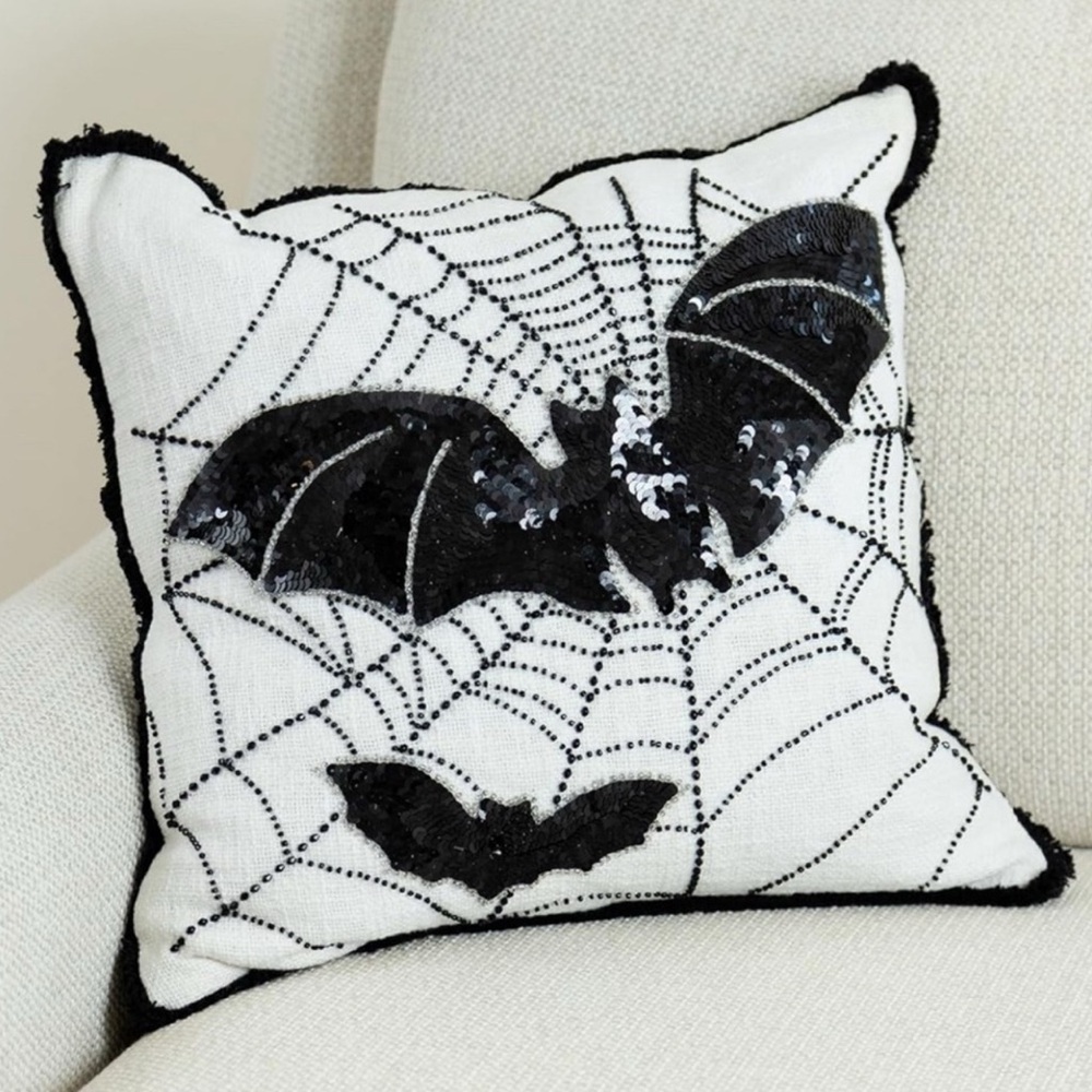 18x18 Black and White Bat Accent Pillow